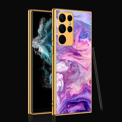 Samsung Galaxy S22 Ultra 5G Cover- Colorful Marble Series - Premium Electroplated Infinity Ultra Shine Glass Soft Silicon Borders Case