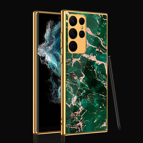 Samsung Galaxy S22 Ultra 5G Cover- Colorful Marble Series - Premium Electroplated Infinity Ultra Shine Glass Soft Silicon Borders Case