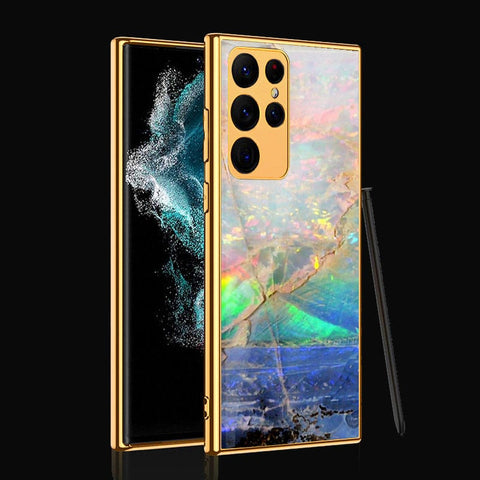 Samsung Galaxy S22 Ultra 5G Cover- Colorful Marble Series - Premium Electroplated Infinity Ultra Shine Glass Soft Silicon Borders Case