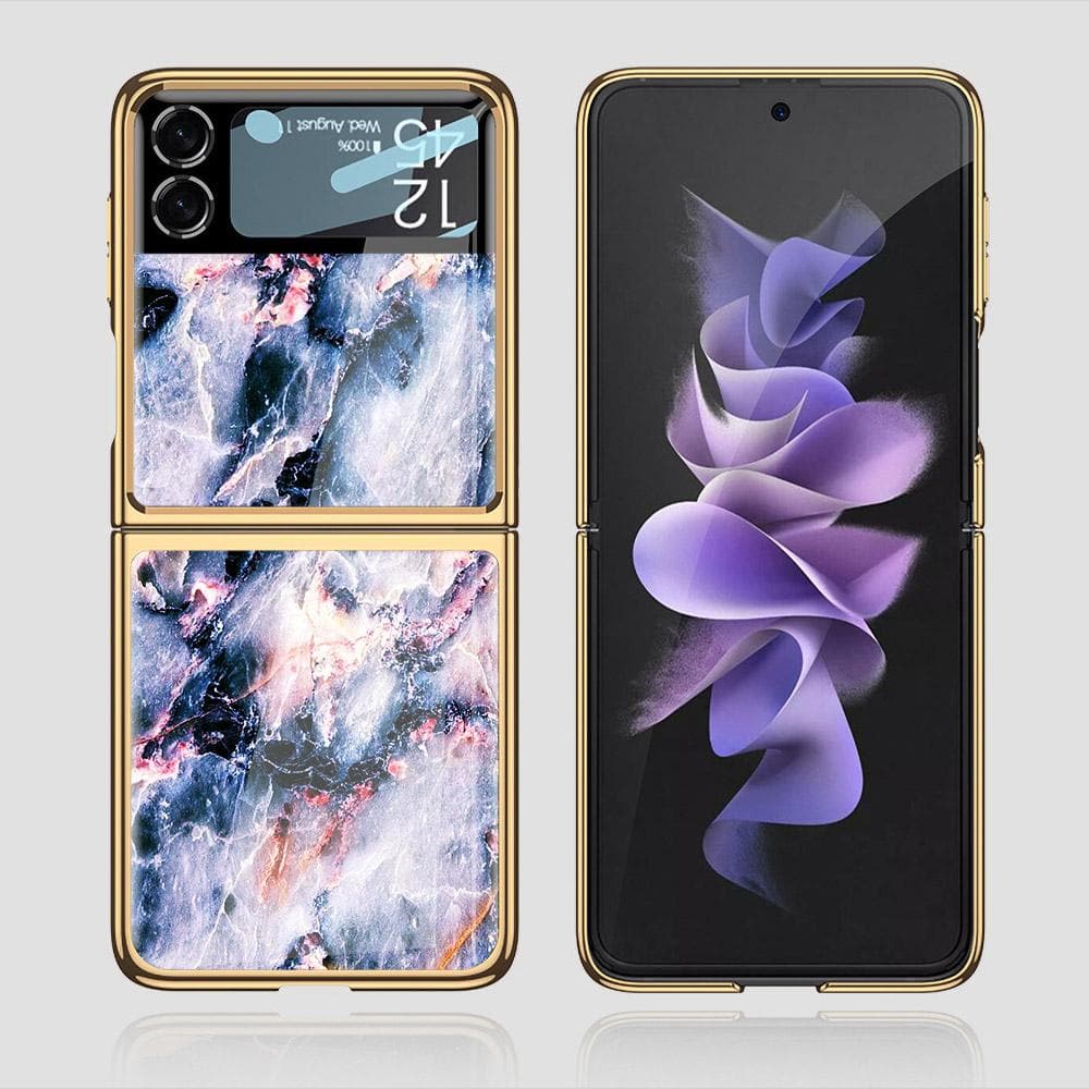 Samsung Galaxy Z Flip 3 5G Cover - Colorful Marble Series - Premium Electroplated Infinity Ultra Shine Glass Soft Silicon Borders Case