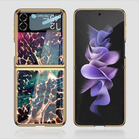 Samsung Galaxy Z Flip 3 5G Cover - Colorful Marble Series - Premium Electroplated Infinity Ultra Shine Glass Soft Silicon Borders Case