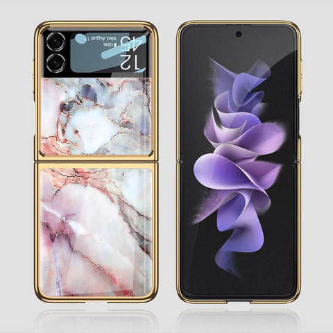 Samsung Galaxy Z Flip 3 5G Cover - Colorful Marble Series - Premium Electroplated Infinity Ultra Shine Glass Soft Silicon Borders Case