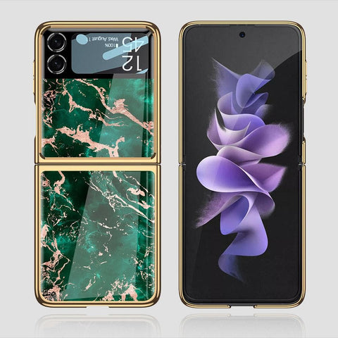 Samsung Galaxy Z Flip 3 5G Cover - Colorful Marble Series - Premium Electroplated Infinity Ultra Shine Glass Soft Silicon Borders Case