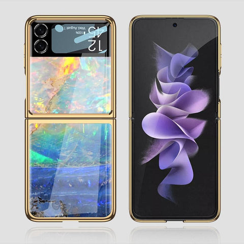 Samsung Galaxy Z Flip 3 5G Cover - Colorful Marble Series - Premium Electroplated Infinity Ultra Shine Glass Soft Silicon Borders Case