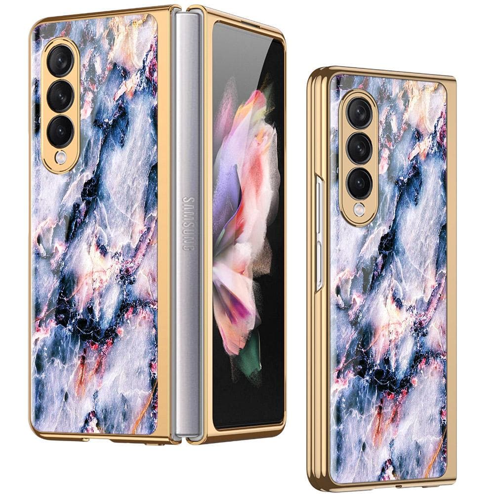Samsung Galaxy Z Fold 3 5G Cover - Colorful Marble Series - Premium Electroplated Infinity Ultra Shine Glass Soft Silicon Borders Case
