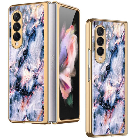 Samsung Galaxy Z Fold 3 5G Cover - Colorful Marble Series - Premium Electroplated Infinity Ultra Shine Glass Soft Silicon Borders Case