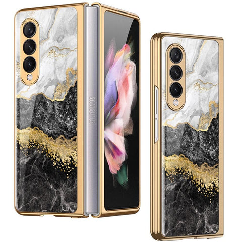 Samsung Galaxy Z Fold 3 5G Cover - Colorful Marble Series - Premium Electroplated Infinity Ultra Shine Glass Soft Silicon Borders Case