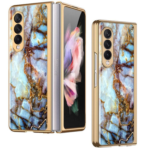 Samsung Galaxy Z Fold 3 5G Cover - Colorful Marble Series - Premium Electroplated Infinity Ultra Shine Glass Soft Silicon Borders Case