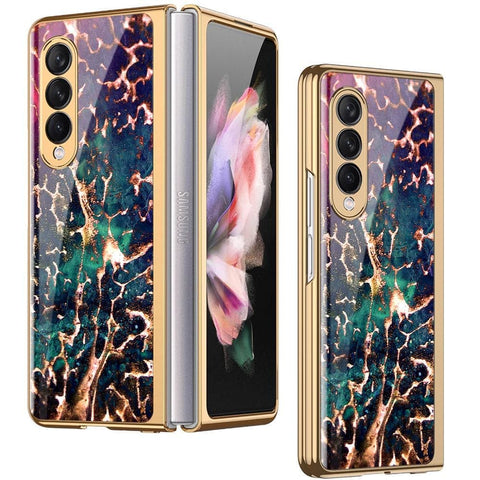 Samsung Galaxy Z Fold 3 5G Cover - Colorful Marble Series - Premium Electroplated Infinity Ultra Shine Glass Soft Silicon Borders Case
