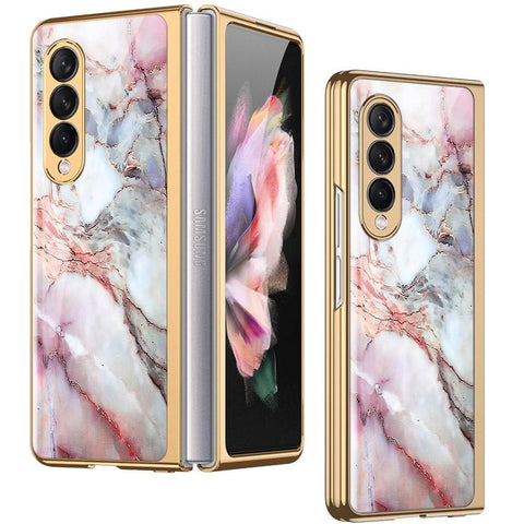 Samsung Galaxy Z Fold 3 5G Cover - Colorful Marble Series - Premium Electroplated Infinity Ultra Shine Glass Soft Silicon Borders Case