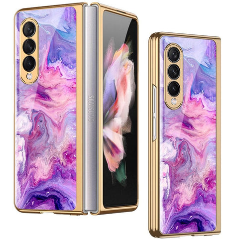 Samsung Galaxy Z Fold 3 5G Cover - Colorful Marble Series - Premium Electroplated Infinity Ultra Shine Glass Soft Silicon Borders Case
