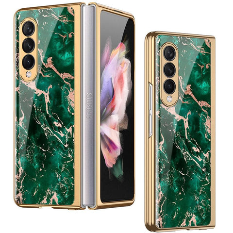 Samsung Galaxy Z Fold 3 5G Cover - Colorful Marble Series - Premium Electroplated Infinity Ultra Shine Glass Soft Silicon Borders Case