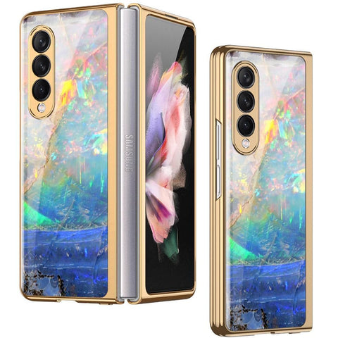 Samsung Galaxy Z Fold 3 5G Cover - Colorful Marble Series - Premium Electroplated Infinity Ultra Shine Glass Soft Silicon Borders Case