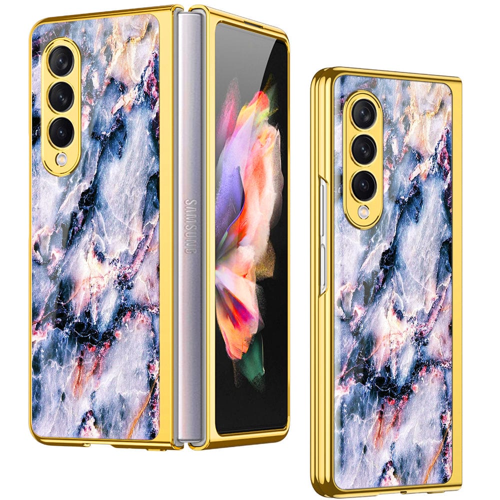 Samsung Galaxy Z Fold 4 5G Cover- Colorful Marble Series - Premium Electroplated Infinity Ultra Shine Glass Soft Silicon Borders Case