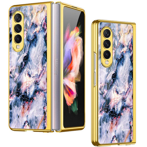 Samsung Galaxy Z Fold 4 5G Cover- Colorful Marble Series - Premium Electroplated Infinity Ultra Shine Glass Soft Silicon Borders Case