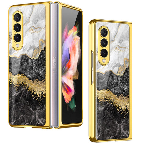 Samsung Galaxy Z Fold 4 5G Cover- Colorful Marble Series - Premium Electroplated Infinity Ultra Shine Glass Soft Silicon Borders Case
