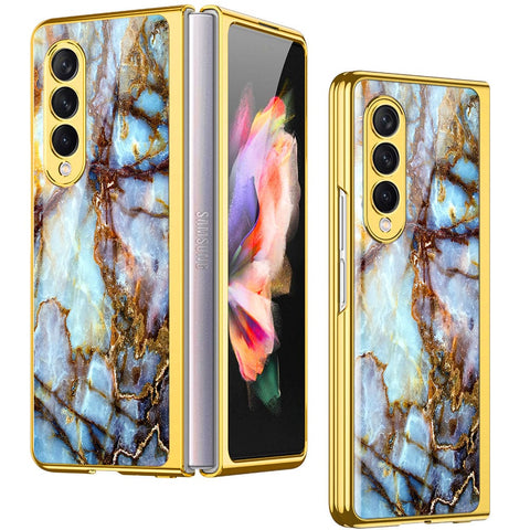 Samsung Galaxy Z Fold 4 5G Cover- Colorful Marble Series - Premium Electroplated Infinity Ultra Shine Glass Soft Silicon Borders Case