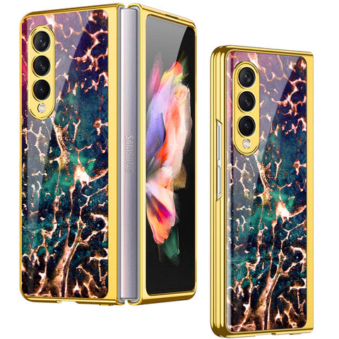 Samsung Galaxy Z Fold 4 5G Cover- Colorful Marble Series - Premium Electroplated Infinity Ultra Shine Glass Soft Silicon Borders Case