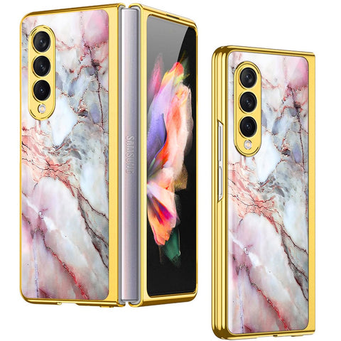 Samsung Galaxy Z Fold 4 5G Cover- Colorful Marble Series - Premium Electroplated Infinity Ultra Shine Glass Soft Silicon Borders Case