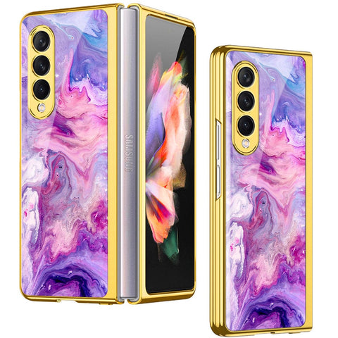 Samsung Galaxy Z Fold 4 5G Cover- Colorful Marble Series - Premium Electroplated Infinity Ultra Shine Glass Soft Silicon Borders Case
