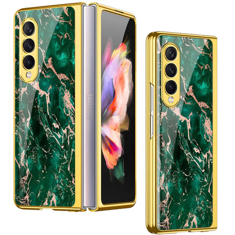 Samsung Galaxy Z Fold 4 5G Cover- Colorful Marble Series - Premium Electroplated Infinity Ultra Shine Glass Soft Silicon Borders Case