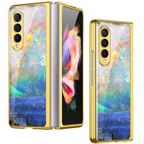 Samsung Galaxy Z Fold 4 5G Cover- Colorful Marble Series - Premium Electroplated Infinity Ultra Shine Glass Soft Silicon Borders Case