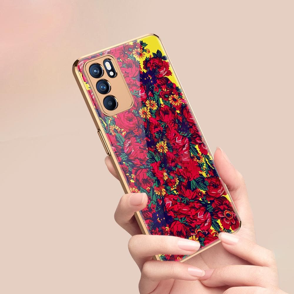 Oppo Reno 6 Pro 5G Cover - Floral Series - Premium Electroplated Infinity Ultra Shine Glass Soft Silicon Borders Case