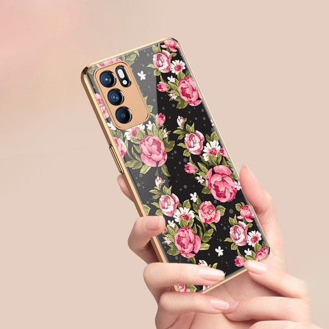 Oppo Reno 6 Pro 5G Cover - Floral Series - Premium Electroplated Infinity Ultra Shine Glass Soft Silicon Borders Case