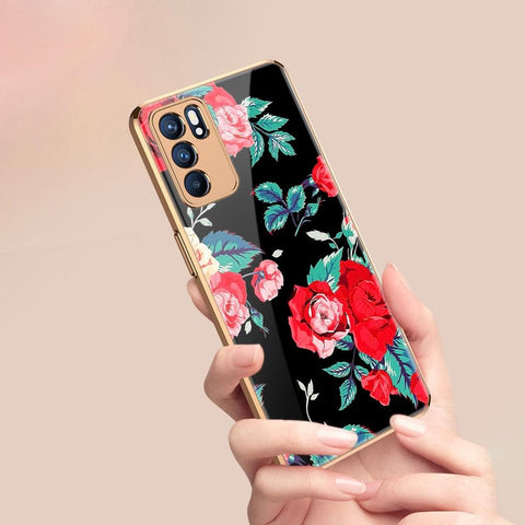 Oppo Reno 6 Pro 5G Cover - Floral Series - Premium Electroplated Infinity Ultra Shine Glass Soft Silicon Borders Case