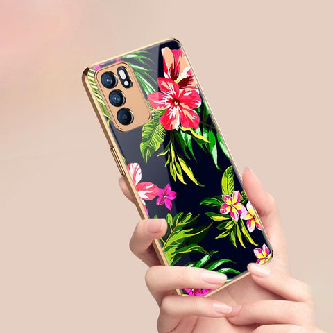 Oppo Reno 6 Pro 5G Cover - Floral Series - Premium Electroplated Infinity Ultra Shine Glass Soft Silicon Borders Case