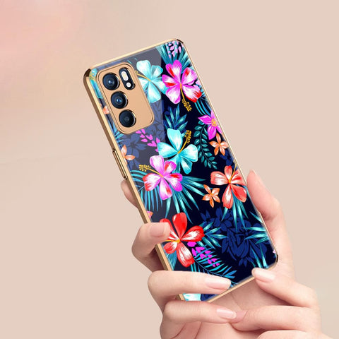 Oppo Reno 6 Pro 5G Cover - Floral Series - Premium Electroplated Infinity Ultra Shine Glass Soft Silicon Borders Case