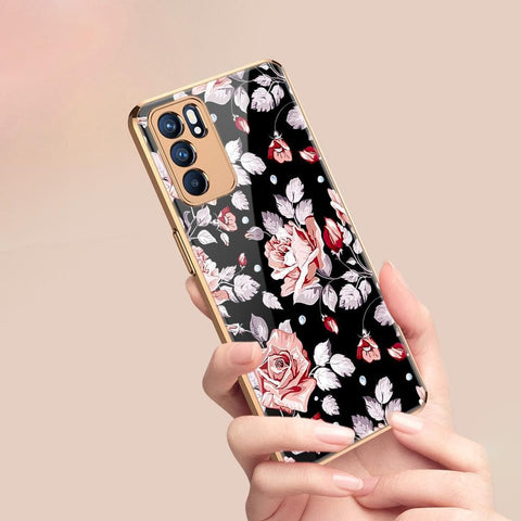 Oppo Reno 6 Pro 5G Cover - Floral Series - Premium Electroplated Infinity Ultra Shine Glass Soft Silicon Borders Case