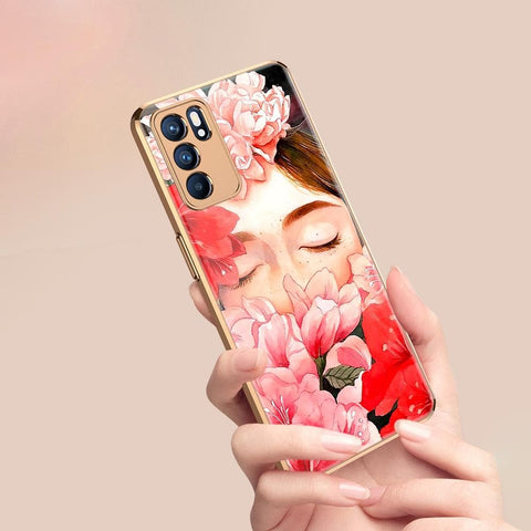 Oppo Reno 6 Pro 5G Cover - Floral Series - Premium Electroplated Infinity Ultra Shine Glass Soft Silicon Borders Case