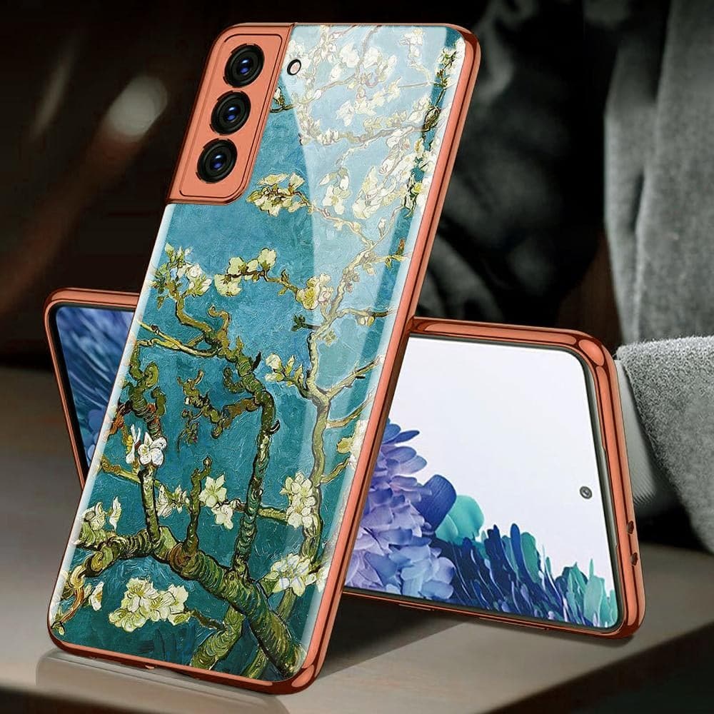 Samsung Galaxy S21 5G Cover - Floral Series 2 - Premium Electroplated Infinity Ultra Shine Glass Soft Silicon Borders Case