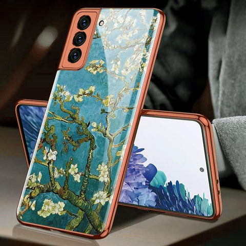 Samsung Galaxy S21 5G Cover - Floral Series 2 - Premium Electroplated Infinity Ultra Shine Glass Soft Silicon Borders Case