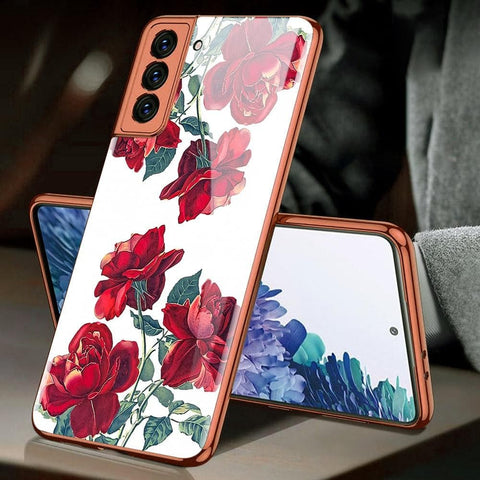 Samsung Galaxy S21 5G Cover - Floral Series 2 - Premium Electroplated Infinity Ultra Shine Glass Soft Silicon Borders Case
