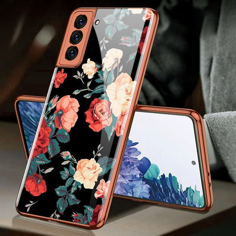 Samsung Galaxy S21 5G Cover - Floral Series 2 - Premium Electroplated Infinity Ultra Shine Glass Soft Silicon Borders Case