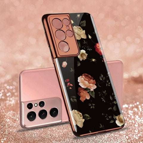 Samsung Galaxy S21 Ultra 5G Cover - Floral Series 2 - Premium Electroplated Infinity Ultra Shine Glass Soft Silicon Borders Case