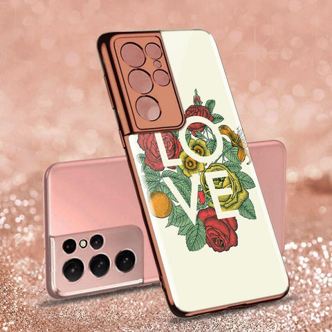 Samsung Galaxy S21 Ultra 5G Cover - Floral Series 2 - Premium Electroplated Infinity Ultra Shine Glass Soft Silicon Borders Case