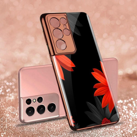 Samsung Galaxy S21 Ultra 5G Cover - Floral Series 2 - Premium Electroplated Infinity Ultra Shine Glass Soft Silicon Borders Case