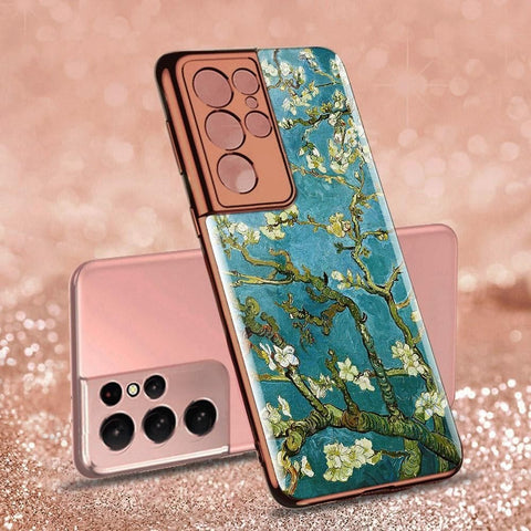 Samsung Galaxy S21 Ultra 5G Cover - Floral Series 2 - Premium Electroplated Infinity Ultra Shine Glass Soft Silicon Borders Case