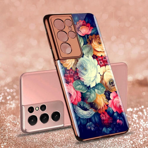 Samsung Galaxy S21 Ultra 5G Cover - Floral Series 2 - Premium Electroplated Infinity Ultra Shine Glass Soft Silicon Borders Case