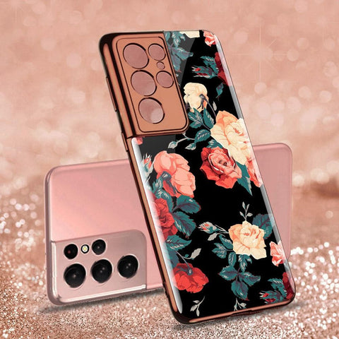 Samsung Galaxy S21 Ultra 5G Cover - Floral Series 2 - Premium Electroplated Infinity Ultra Shine Glass Soft Silicon Borders Case