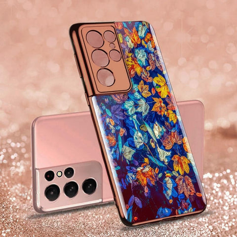 Samsung Galaxy S21 Ultra 5G Cover - Floral Series 2 - Premium Electroplated Infinity Ultra Shine Glass Soft Silicon Borders Case