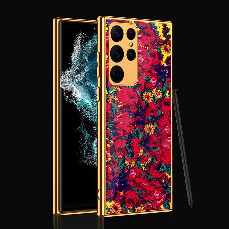 Samsung Galaxy S22 Ultra 5G Cover- Floral Series - Premium Electroplated Infinity Ultra Shine Glass Soft Silicon Borders Case