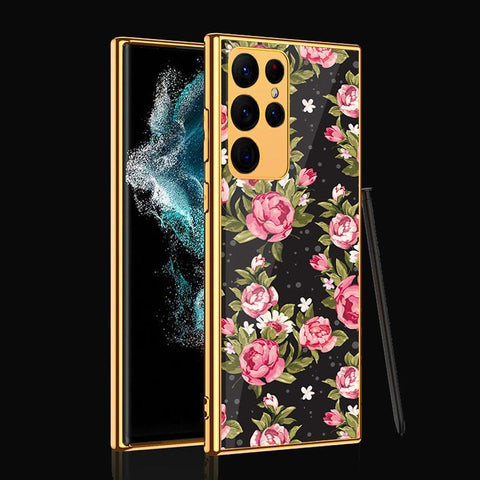 Samsung Galaxy S22 Ultra 5G Cover- Floral Series - Premium Electroplated Infinity Ultra Shine Glass Soft Silicon Borders Case