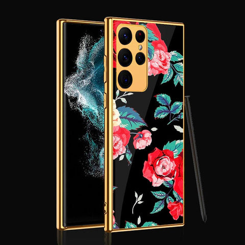 Samsung Galaxy S22 Ultra 5G Cover- Floral Series - Premium Electroplated Infinity Ultra Shine Glass Soft Silicon Borders Case