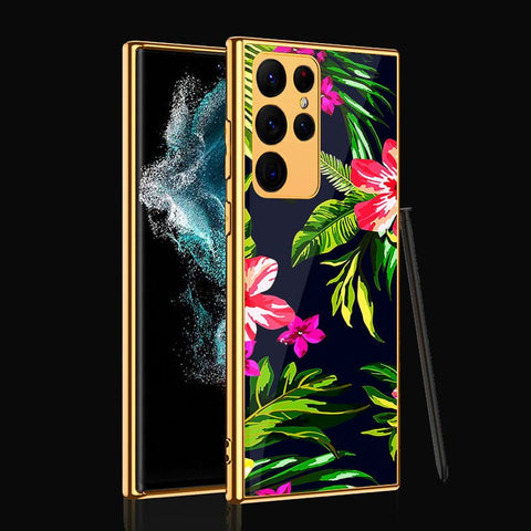 Samsung Galaxy S22 Ultra 5G Cover- Floral Series - Premium Electroplated Infinity Ultra Shine Glass Soft Silicon Borders Case