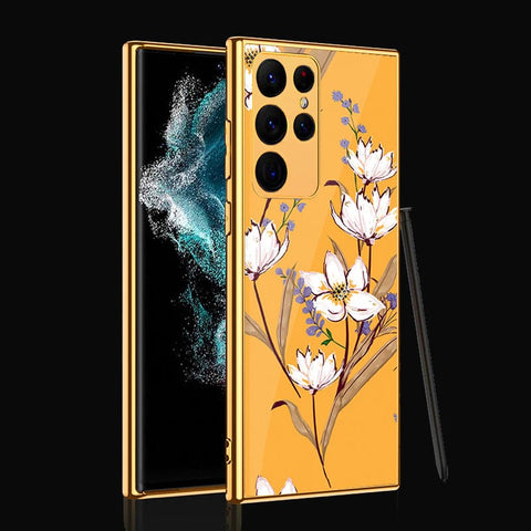 Samsung Galaxy S22 Ultra 5G Cover- Floral Series - Premium Electroplated Infinity Ultra Shine Glass Soft Silicon Borders Case