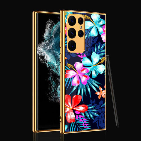 Samsung Galaxy S22 Ultra 5G Cover- Floral Series - Premium Electroplated Infinity Ultra Shine Glass Soft Silicon Borders Case